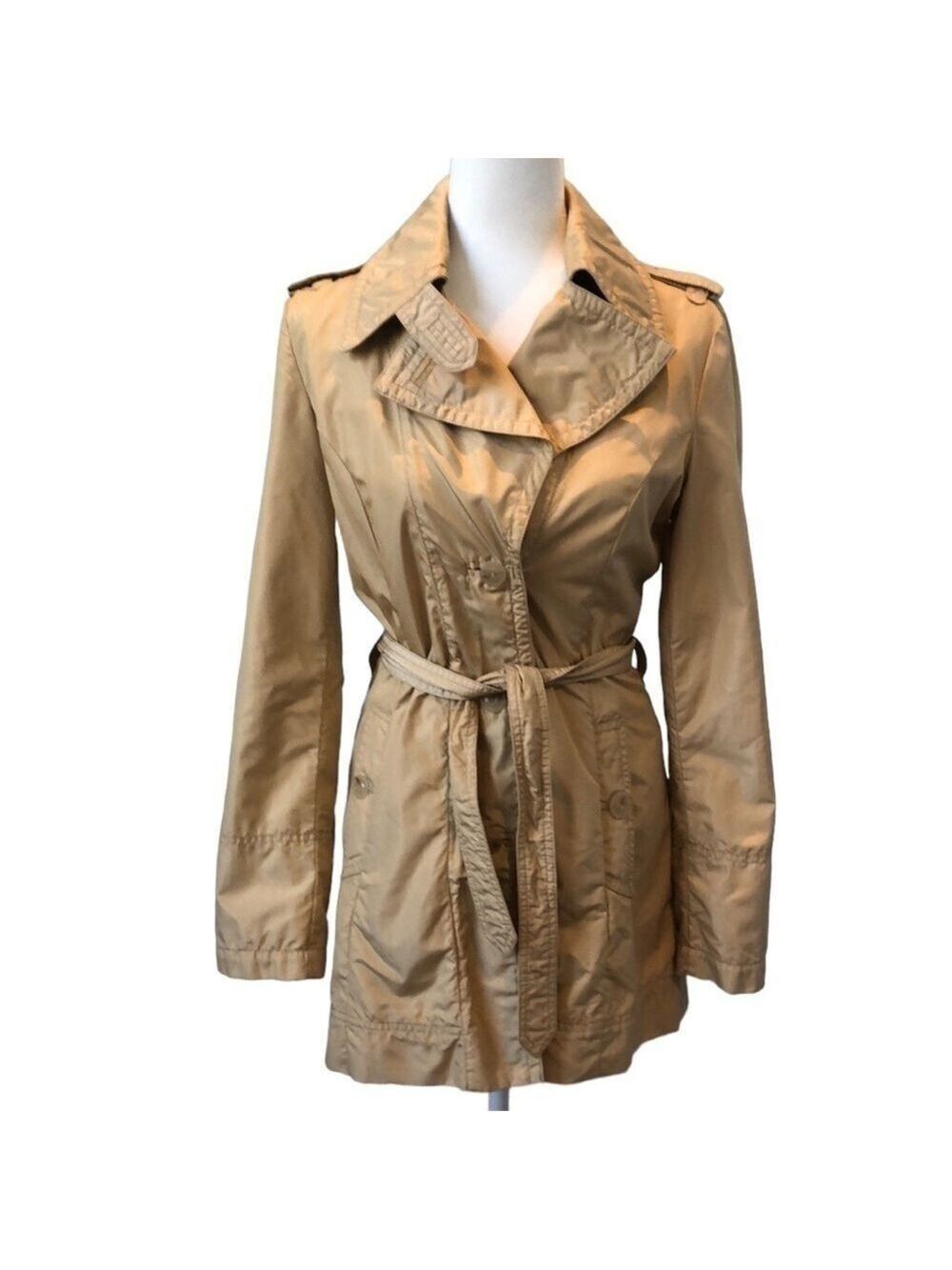 Postcard Bergdorf Goodman Tan Gold Belted Collared Lined Trench Coat Jacket 6